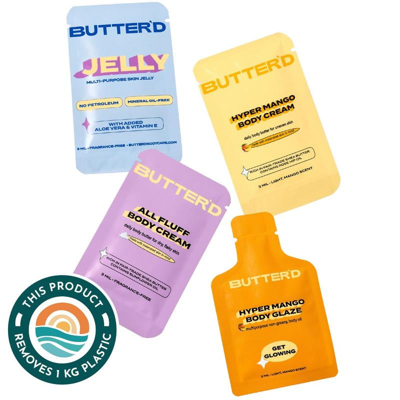 ITTY BITTY PACK - Mini Helly Jelly, All Fluff Body Cream, Hyper Mango Body Cream & Glaze - Sensitive Skin Care Set for Dry Skin Repair