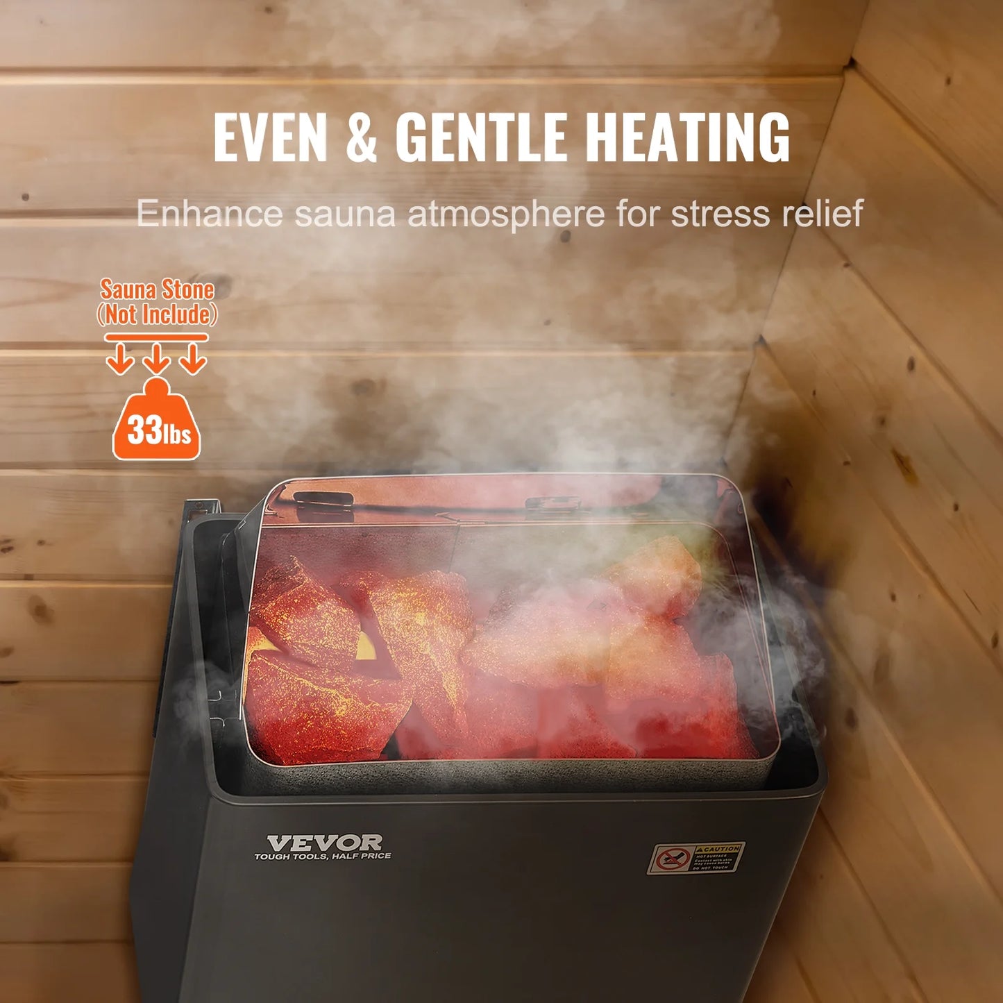 4.5KW Stainless Steel Sauna Heater, Wall-Mounted, 105-210 Cu.Ft, Internal Controller