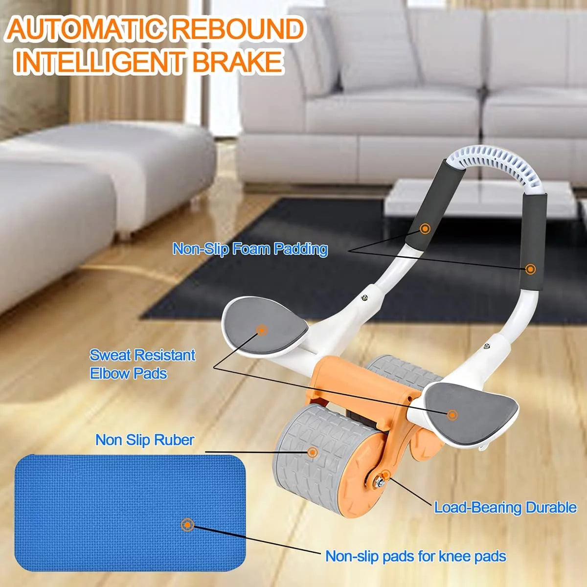 Enhanced ab exercise roller with smooth automatic rebound