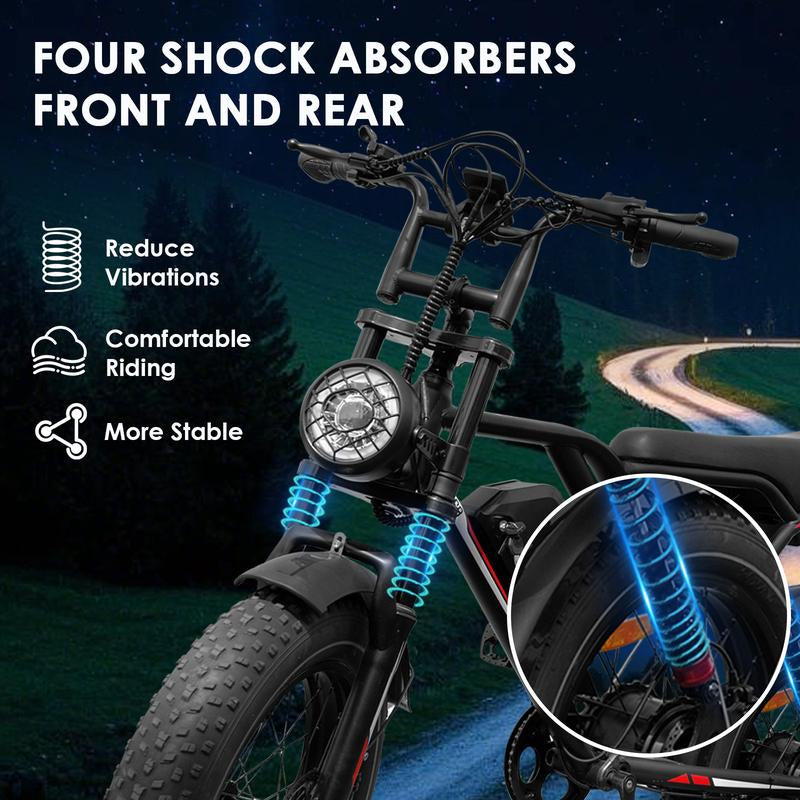 S8 Electric Bike, 1000W Single Motor with Disc & Hydraulic Brake, 31MPH 17.5AH Battery 20'' Fat Tire Suitable for Various Riding E Bike with APP