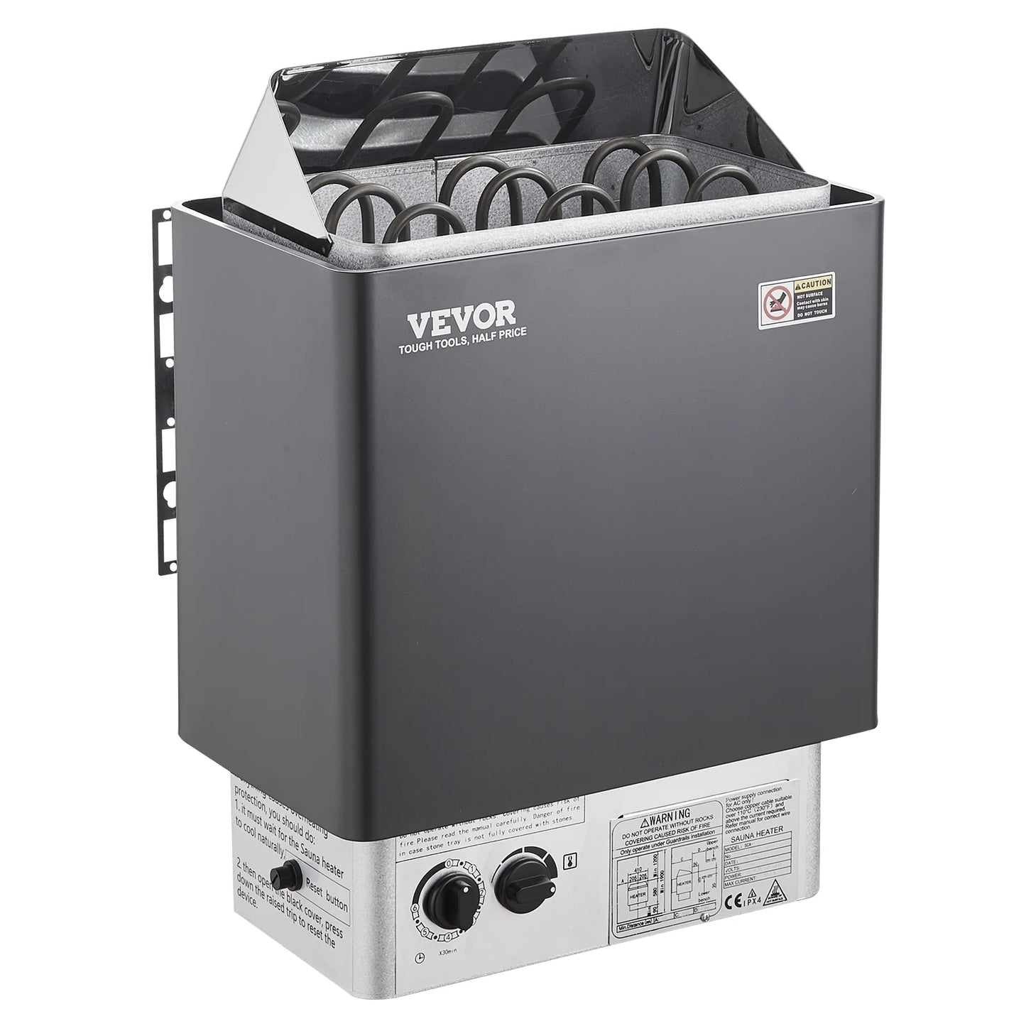 4.5KW Stainless Steel Sauna Heater, Wall-Mounted, 105-210 Cu.Ft, Internal Controller