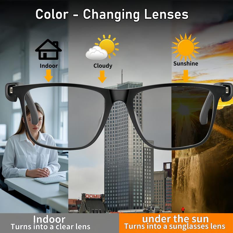 Smart Bluetooth Glasses with Auto-Tinting Lenses, Polarized, Blue Light Blocking, Open Earphones and Hands-Free Calling Wireless Wearable