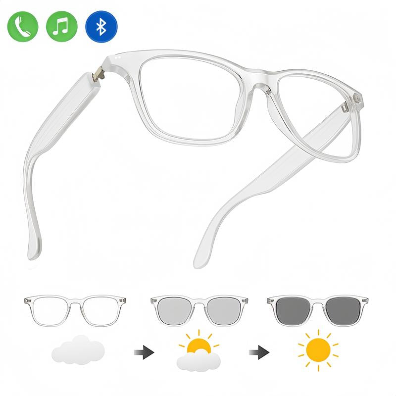 Smart Bluetooth Glasses with Auto-Tinting Lenses, Polarized, Blue Light Blocking, Open Earphones and Hands-Free Calling Wireless Wearable
