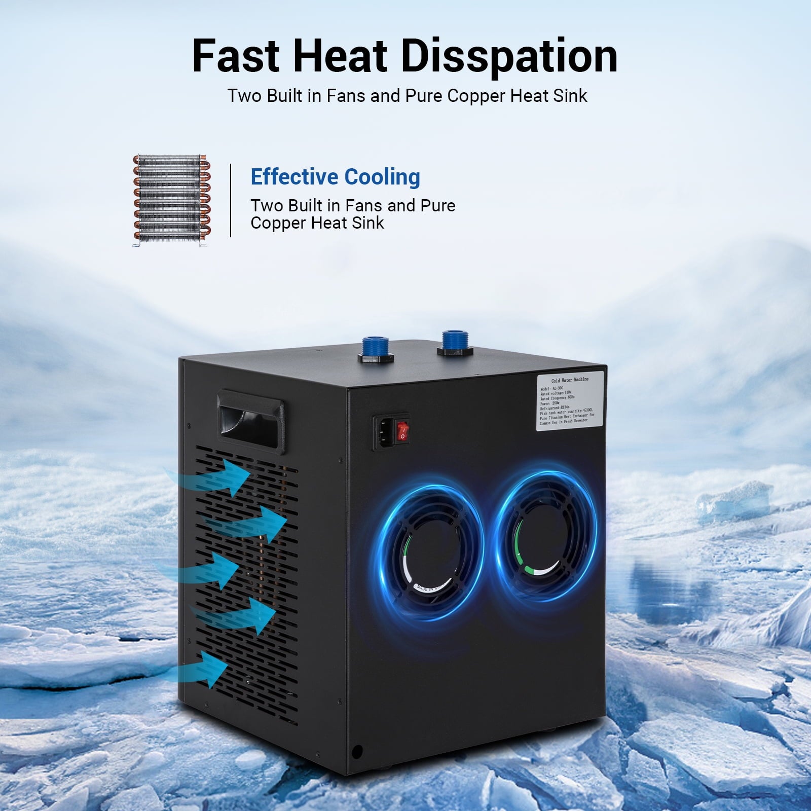 Aquarium Water Chiller 75GAL 1/3HP Fish Tank Chiller, 300L Cooling System with Quiet Design Compressor Refrigeration