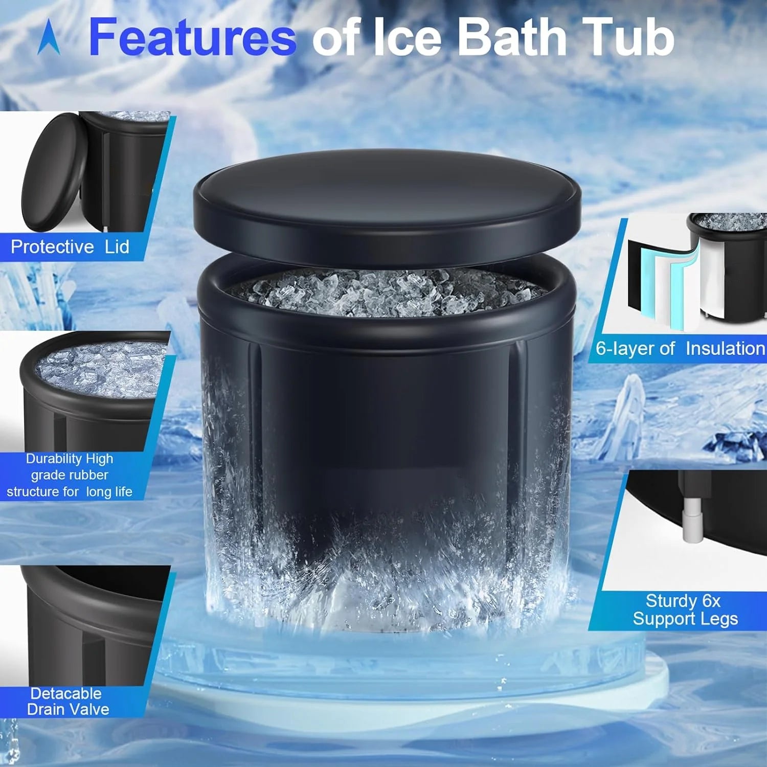 Sports Recovery Products Ice Bath Tub for Athletes, Portable Ice Bath at Home, Inflatable Cold Plunge Tub for Adults, Large Ice Bathtub Outdoor, Cold Bath with Cover
