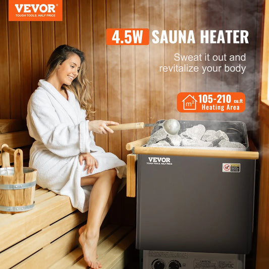 Wall-mounted sauna heater for 105-210 cu.ft sauna rooms