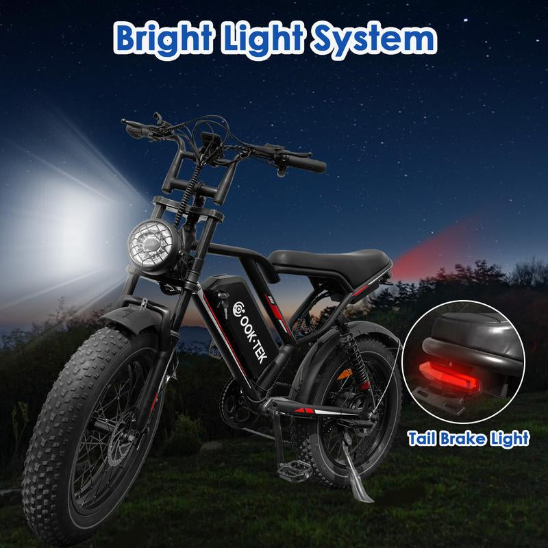 S8 Electric Bike, 1000W Single Motor with Disc & Hydraulic Brake, 31MPH 17.5AH Battery 20'' Fat Tire Suitable for Various Riding E Bike with APP