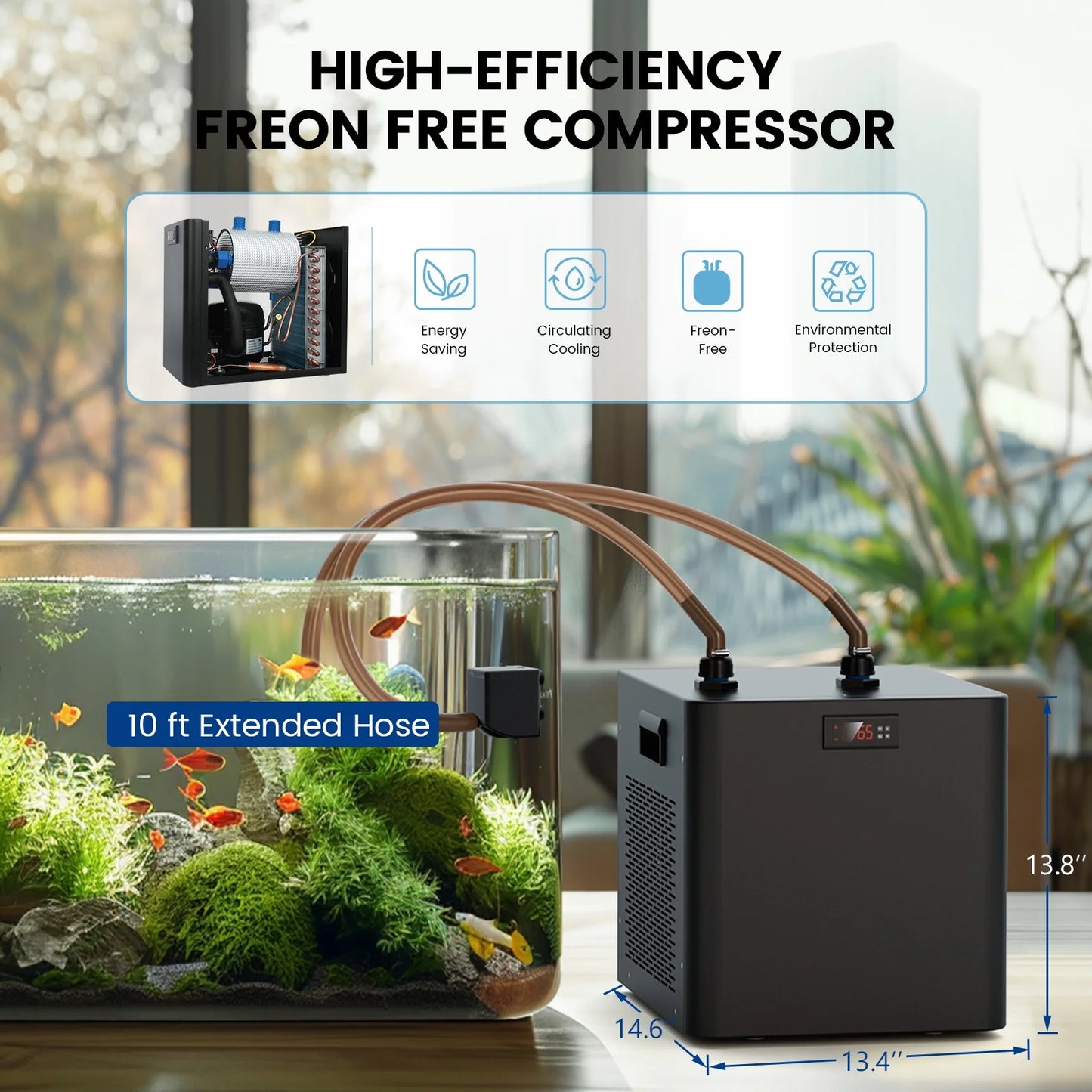 Aquarium Chiller,132Gal 500L, 1/2 HP Aquarium Water Chiller for Axolotl,Hydroponic System,Sea/Fresh Water