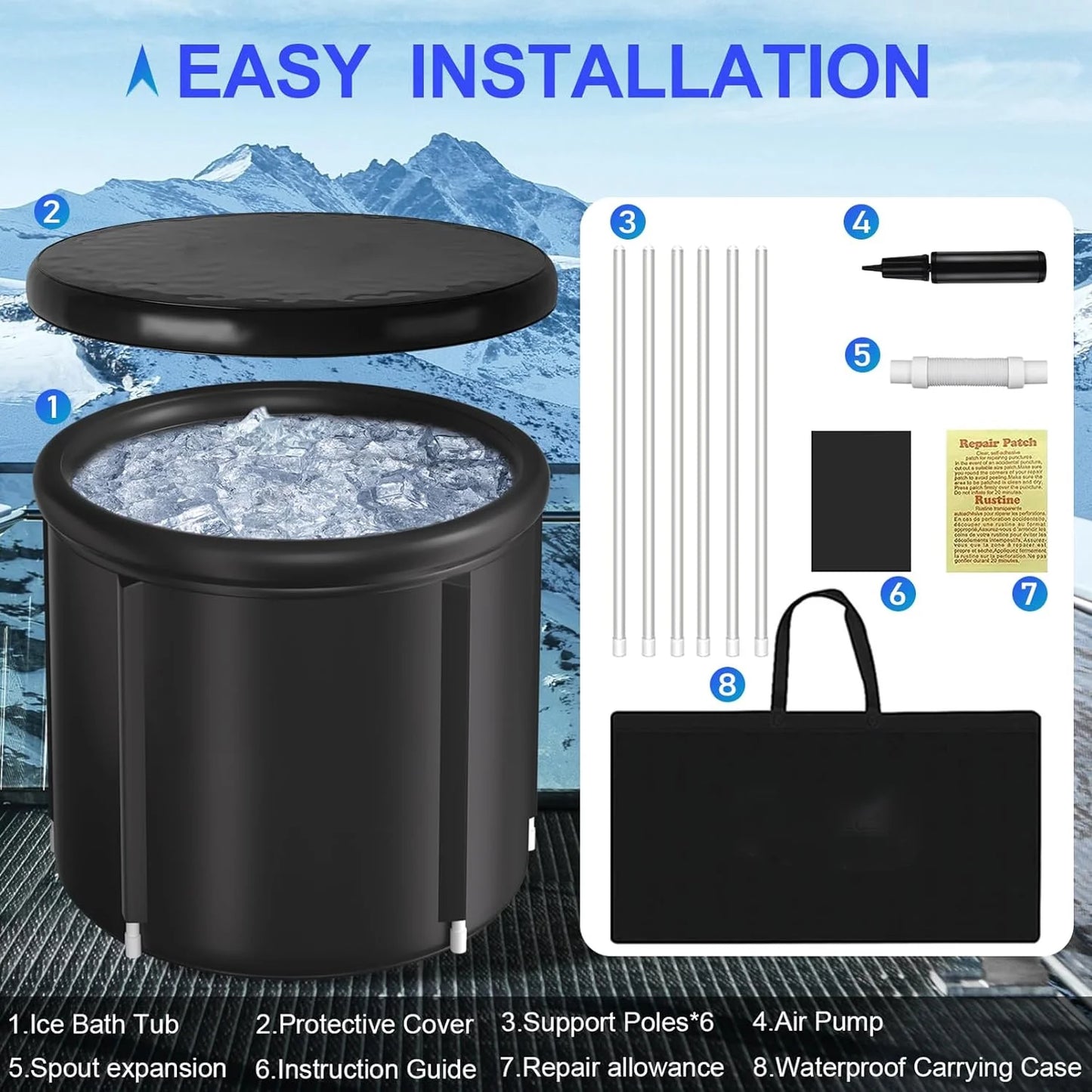 Sports Recovery Products Ice Bath Tub for Athletes, Portable Ice Bath at Home, Inflatable Cold Plunge Tub for Adults, Large Ice Bathtub Outdoor, Cold Bath with Cover