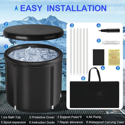 Sports Recovery Products Ice Bath Tub for Athletes, Portable Ice Bath at Home, Inflatable Cold Plunge Tub for Adults, Large Ice Bathtub Outdoor, Cold Bath with Cover