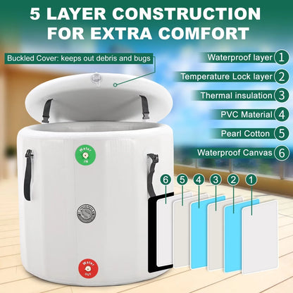 Sports Recovery Products Ice Bath Tub 185 Gal, Inflatable Oval Ice Bath Cold Plunge Tub for Athletes, Freestanding Soaking Tub, PVC Insulated Lid, Hand Pump and Repair Kit Included, Water Chiller Compatible