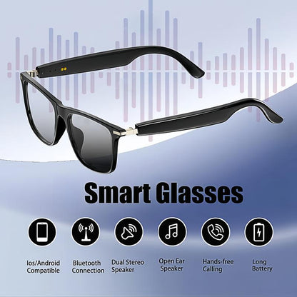 Smart Bluetooth Glasses with Auto-Tinting Lenses, Polarized, Blue Light Blocking, Open Earphones and Hands-Free Calling Wireless Wearable