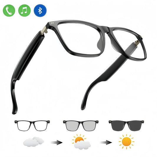 Smart Bluetooth Glasses with Auto-Tinting Lenses, Polarized, Blue Light Blocking, Open Earphones and Hands-Free Calling Wireless Wearable