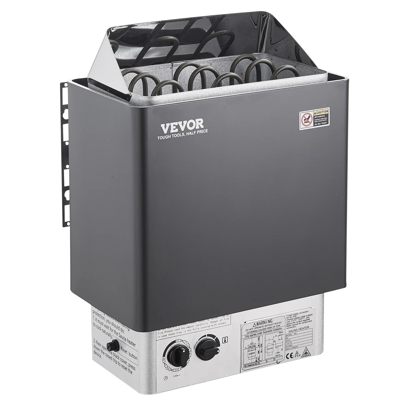 4.5KW Stainless Steel Sauna Heater, Wall-Mounted, 105-210 Cu.Ft, Internal Controller