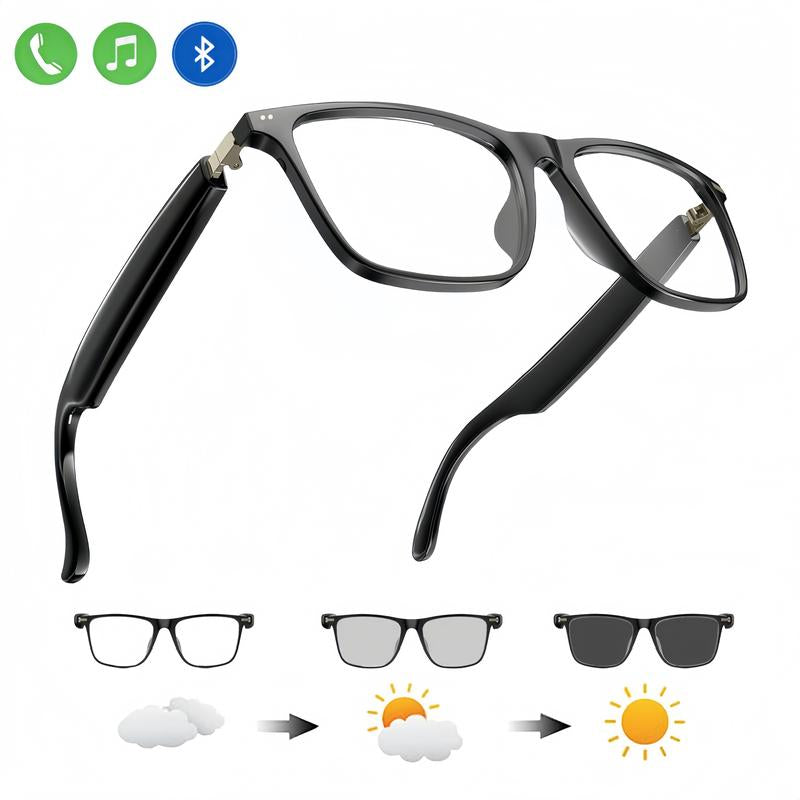 Smart Bluetooth Glasses with Auto-Tinting Lenses, Polarized, Blue Light Blocking, Open Earphones and Hands-Free Calling Wireless Wearable