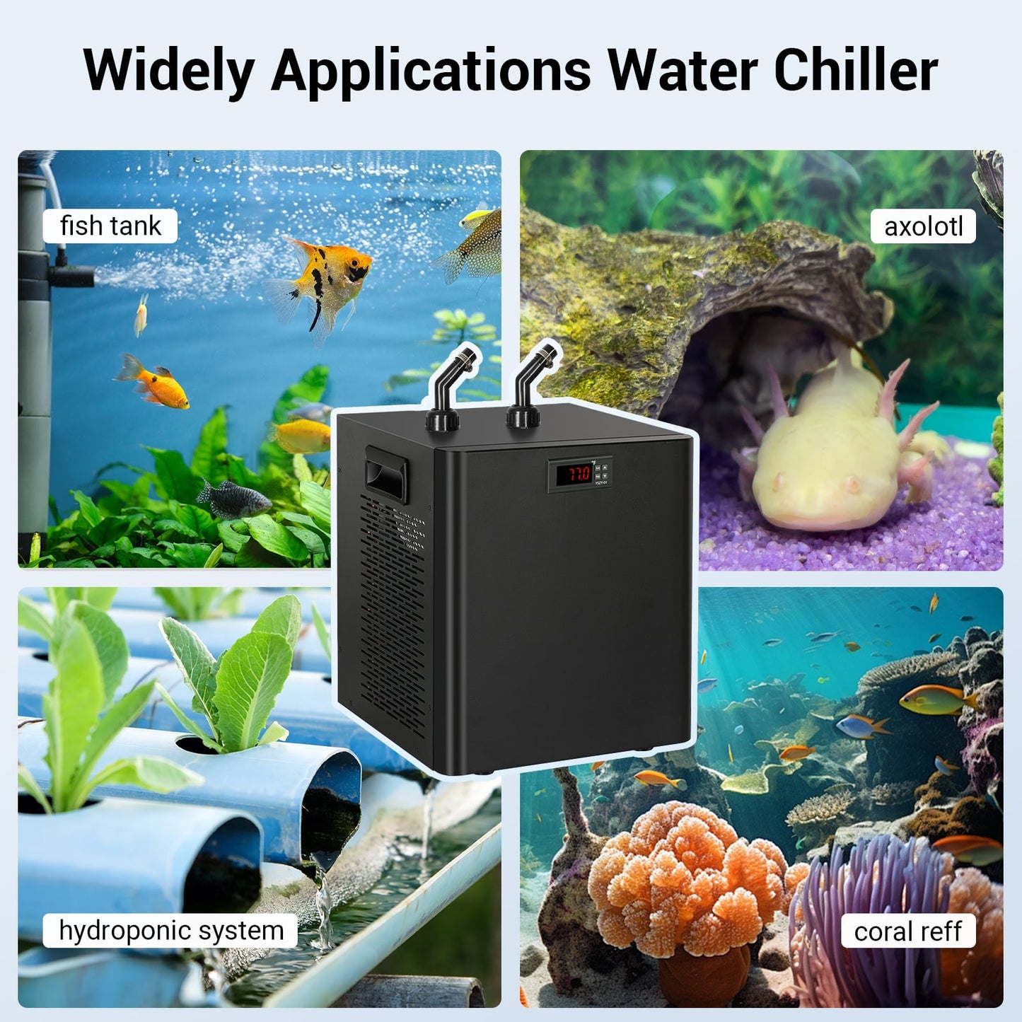 Aquarium Water Chiller 75GAL 1/3HP Fish Tank Chiller, 300L Cooling System with Quiet Design Compressor Refrigeration