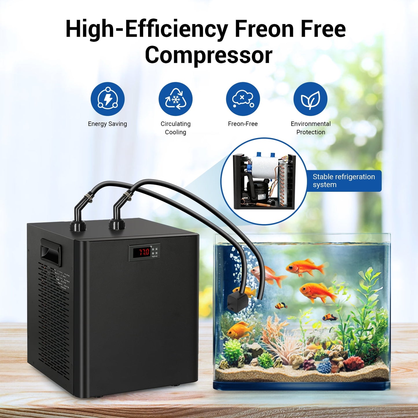 Aquarium Water Chiller 75GAL 1/3HP Fish Tank Chiller, 300L Cooling System with Quiet Design Compressor Refrigeration