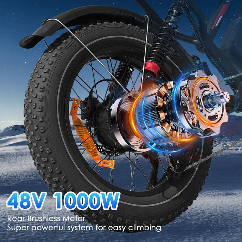 S8 Electric Bike, 1000W Single Motor with Disc & Hydraulic Brake, 31MPH 17.5AH Battery 20'' Fat Tire Suitable for Various Riding E Bike with APP