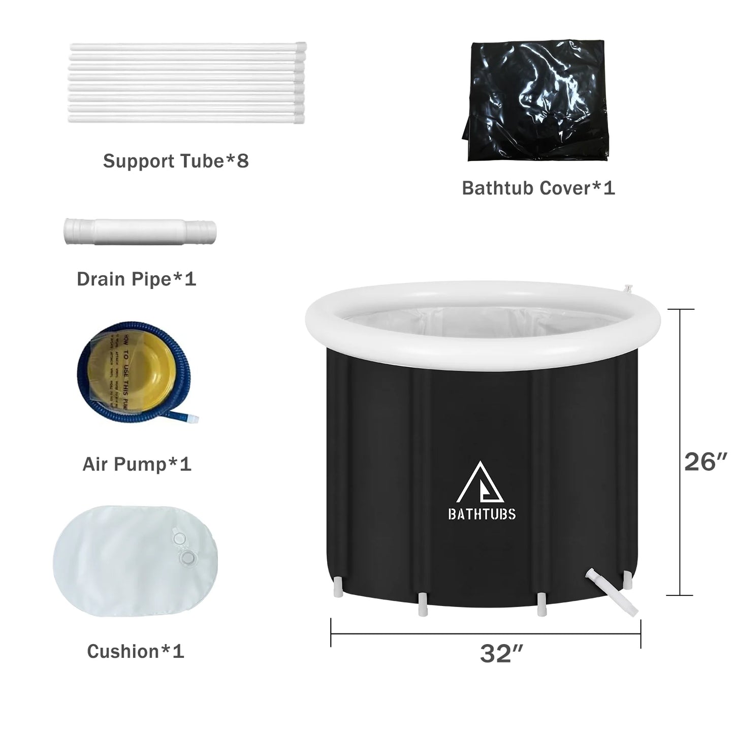 Professional 32-inch diameter ice bath tub
