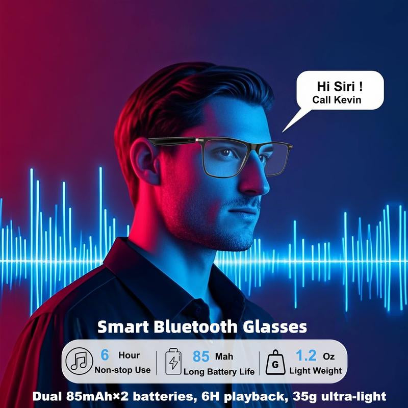 Smart Bluetooth Glasses with Auto-Tinting Lenses, Polarized, Blue Light Blocking, Open Earphones and Hands-Free Calling Wireless Wearable