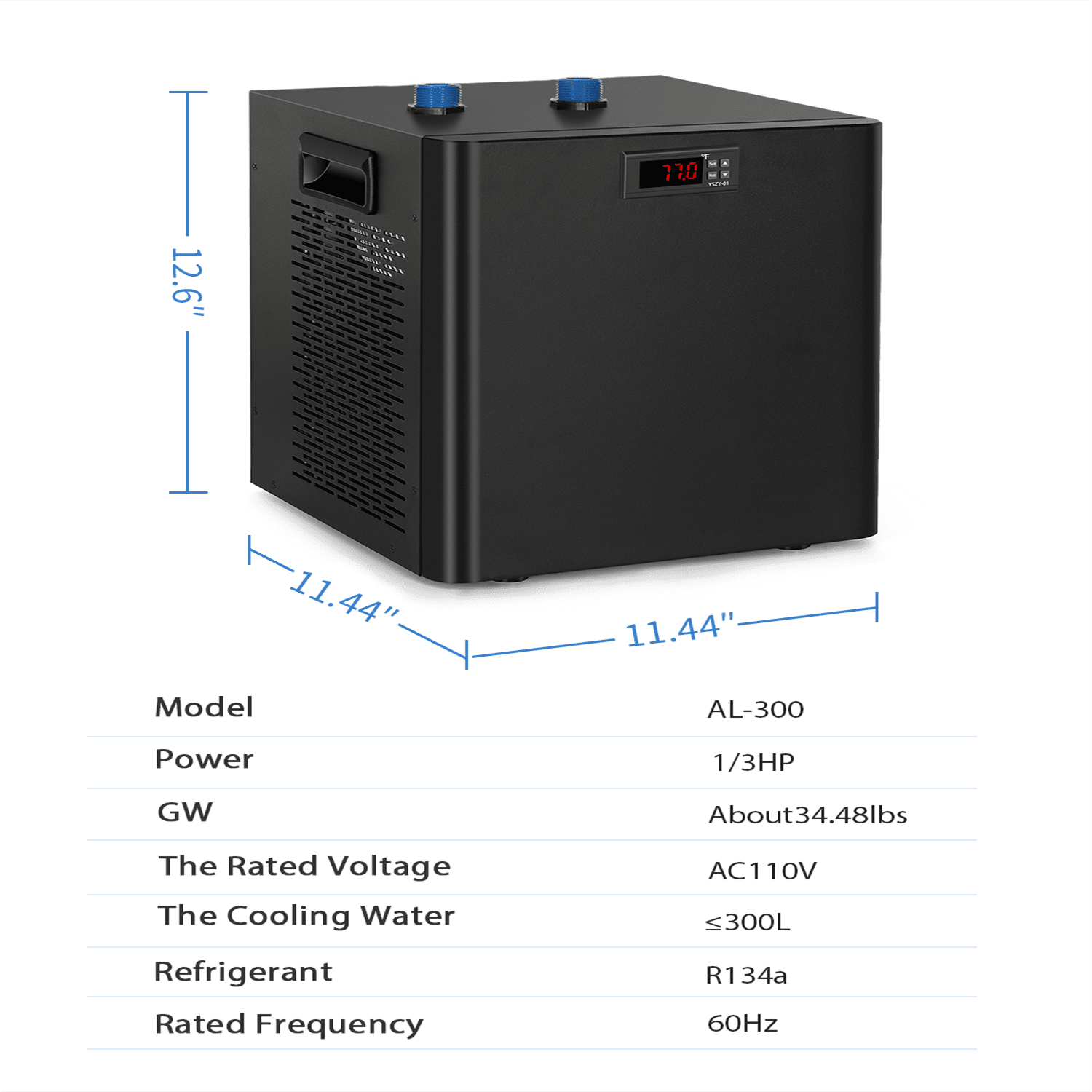 Aquarium Water Chiller 75GAL 1/3HP Fish Tank Chiller, 300L Cooling System with Quiet Design Compressor Refrigeration