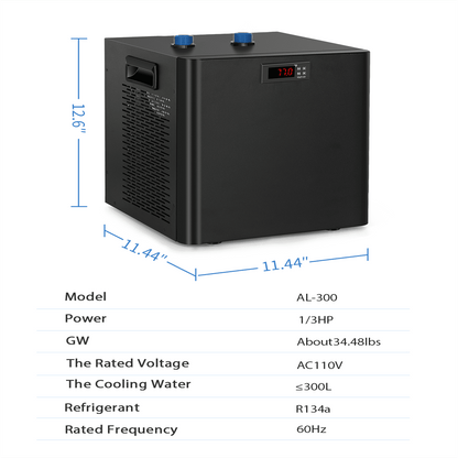 Aquarium Water Chiller 75GAL 1/3HP Fish Tank Chiller, 300L Cooling System with Quiet Design Compressor Refrigeration